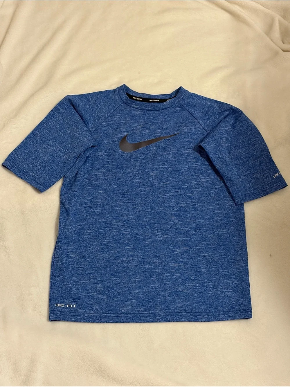 Nike Blue Heather Boys' Short Sleeve Dri-Fit Tee with Black Swoosh